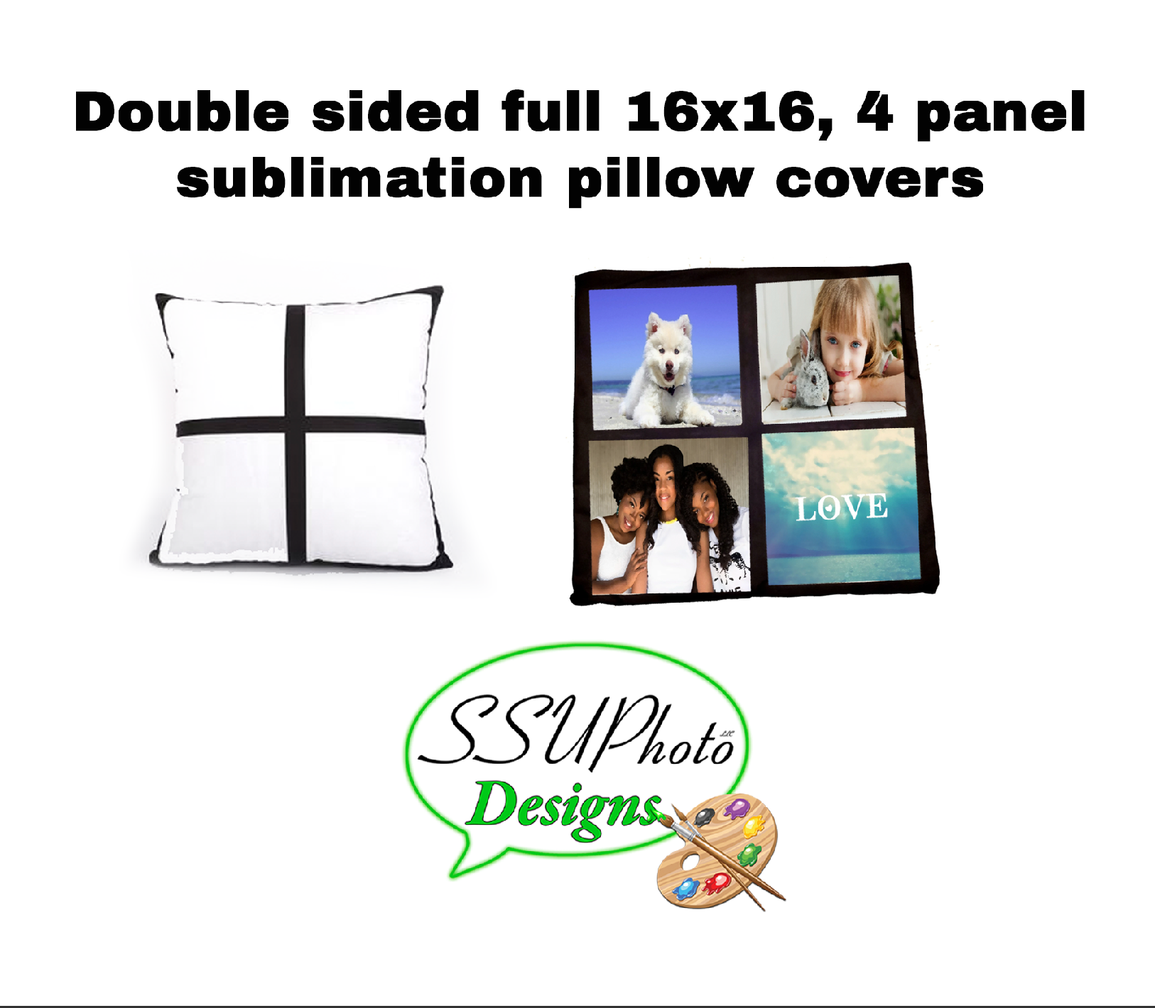 set of 2) 16x16 double sided 4 panel Sublimation pillow covers – SSUPhoto  Designs